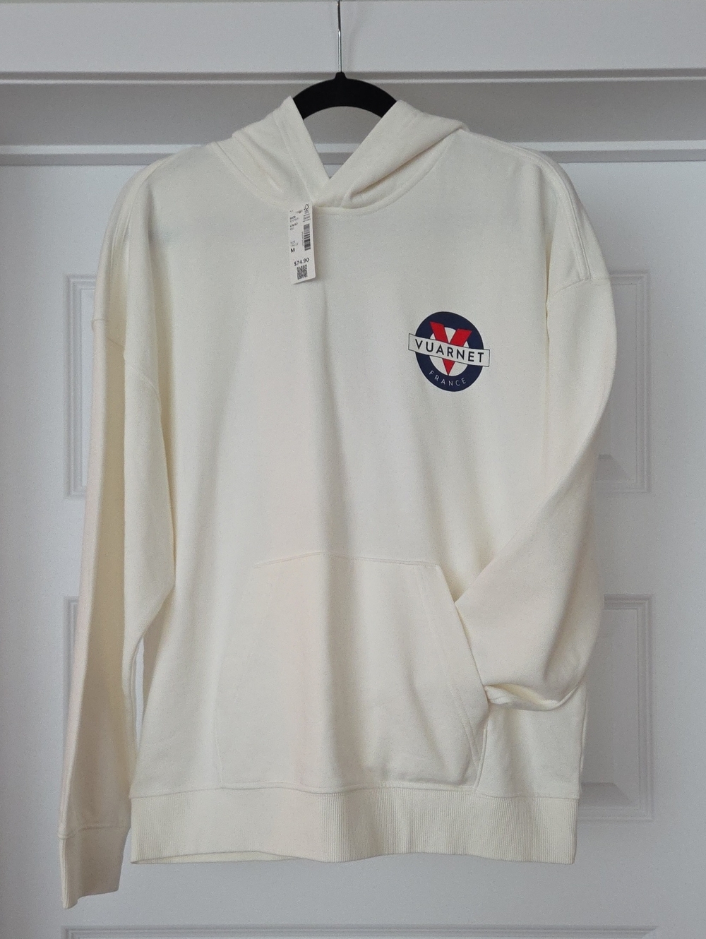 HYBA X VUARNET Collab Bright White Hoodie with Bold Logo, Size M